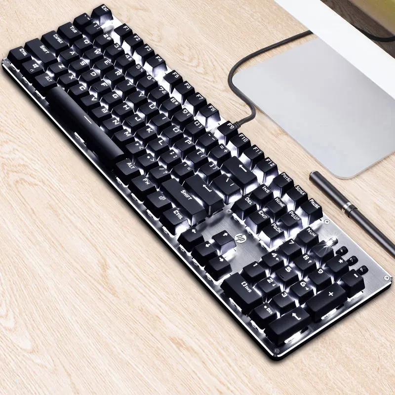 Hp GK100 механическая клавиатура синий/черный/красный ось проводной портативных ПК офис игровая клавиатура - Цвет: Black white