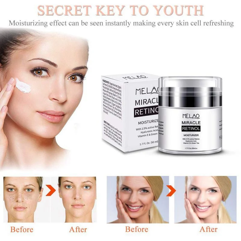 Online Melao Retinol 2.5% Pelembab Krim Anti Penuaan dan Mengurangi Kerutan dan Garis Halus Siang dan Malam Retinol Cream Kecantikan