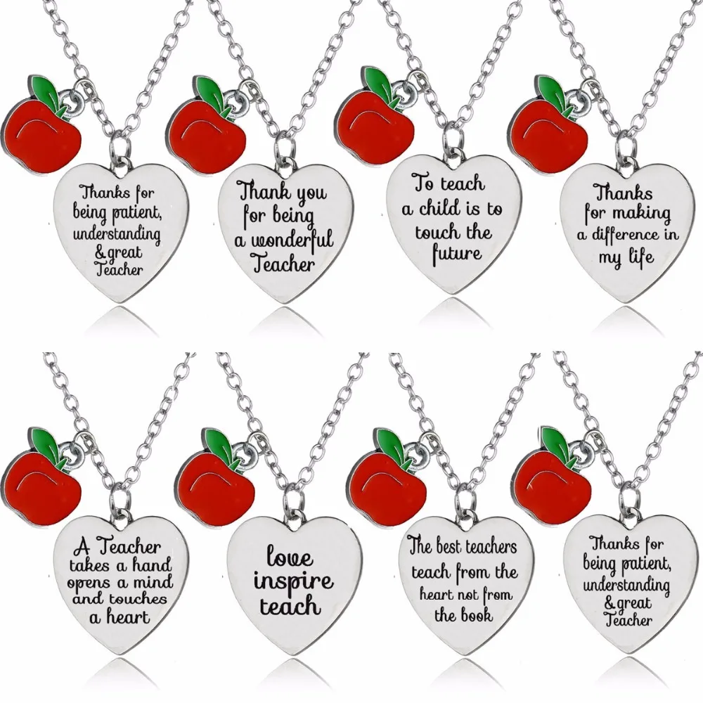 

Thank You Teachers Necklaces Gifts Red Apple Love Heart Pendant Chain Necklace Women Men Teacher Jewelry Teacher's Day Presents