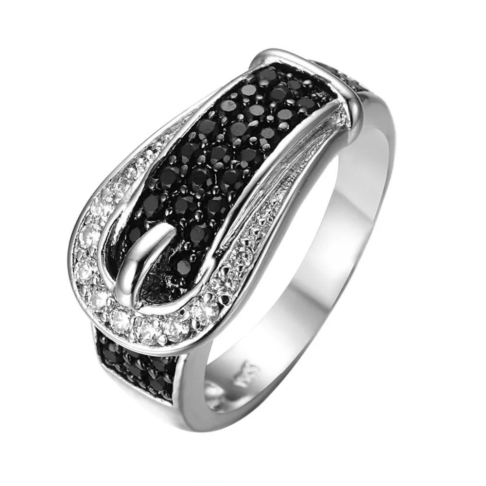 Fashion Pure 925 Sterling Silver Black Wedding Belt Rings For Women