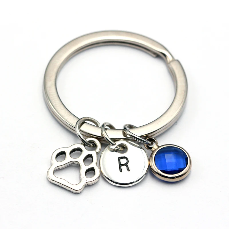 

2019 New Small Dog Paw Prints Charm Pendant Keyring Birthstone Keychains Personalized A To Z Letters Key Chain Sister & Mom Gift