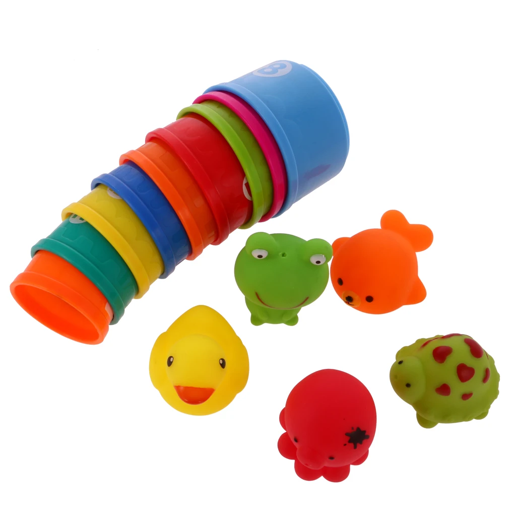 Classic 1Set Baby Children Bath Bathtub Toy Plastic Folding Stacking Cup Kids Bathing Cute Toys for Bathroom 4Kinds