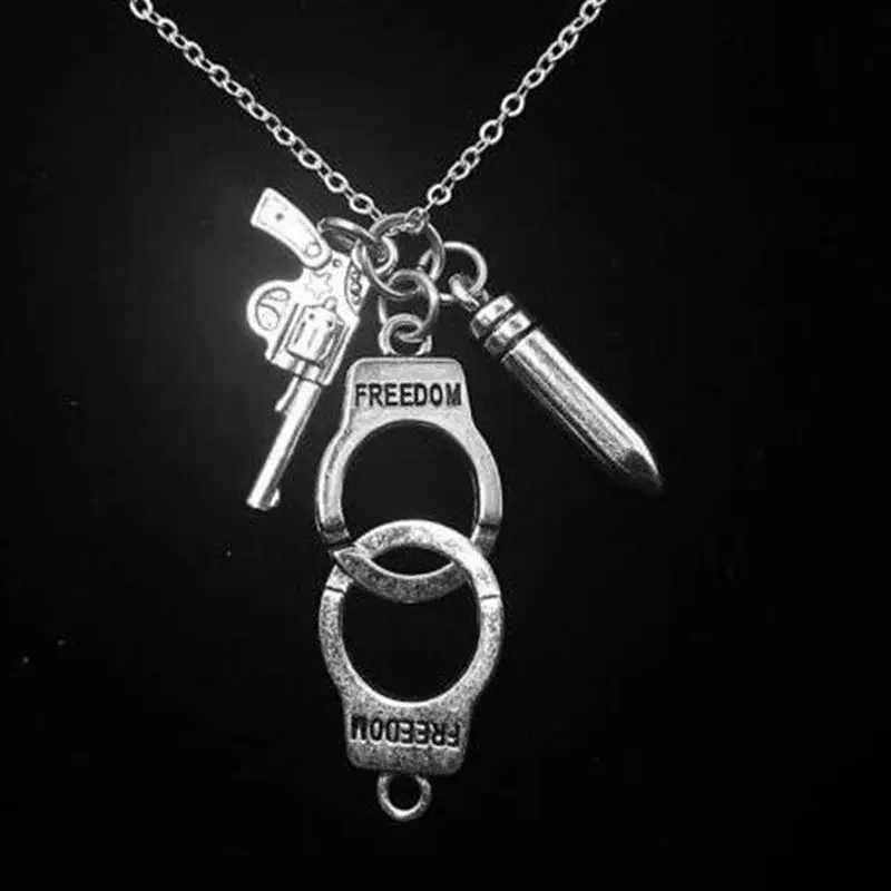 Police Handcuff Bullet Gun Necklace Pendant For Women Men Steampunk