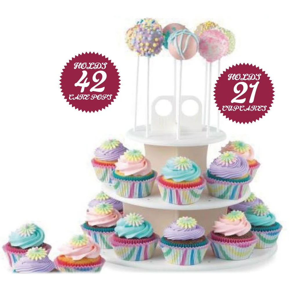 Hoge Kwaliteit 3 Tiers Snack en Cake Server 21 stks Cupcake Stand 42 stks Cake Stands Lollipop Houder wit ronde monteren K068