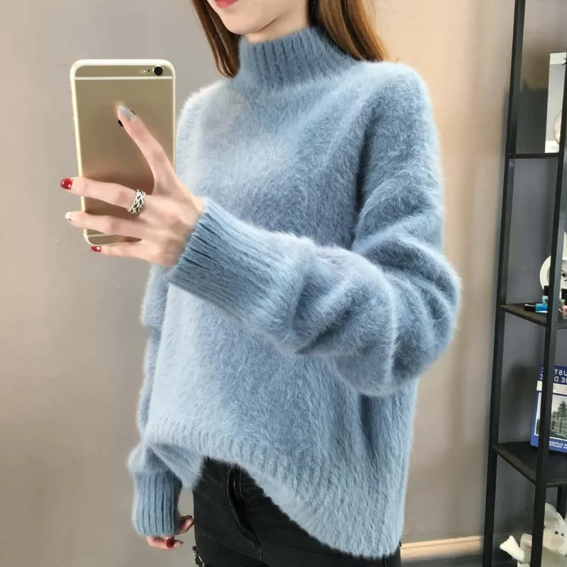 Turtleneck Mohair Sweater Women 2021 Autumn Winter Clothes Pullover Robe Pull Femme Hiver Loose Streetwear Jumper | Женская одежда