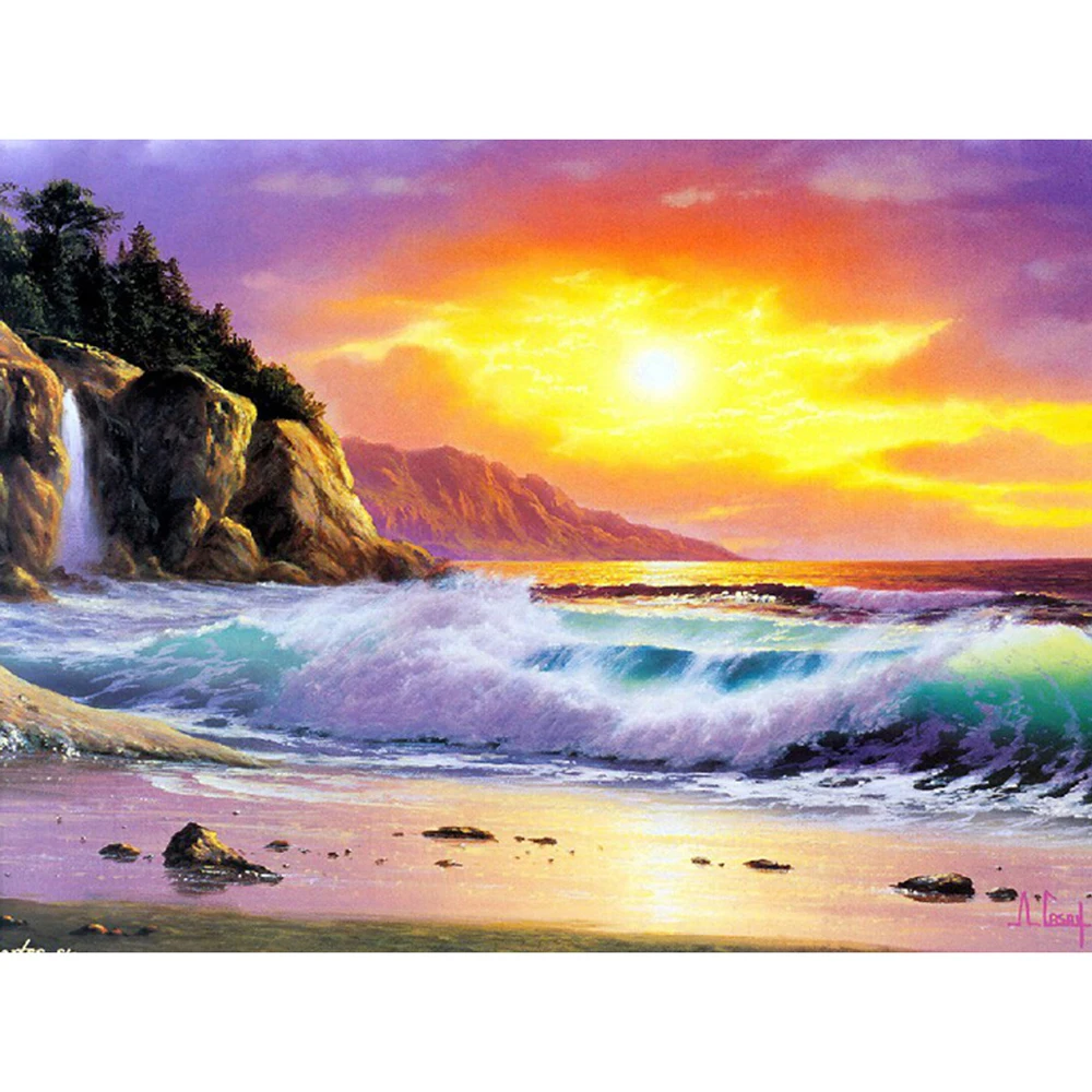 New Handicrafts Diamond Painting Cross Stitch Seaside Scenery Setting Sun Square Full Diamond Embroidery European Home Decor