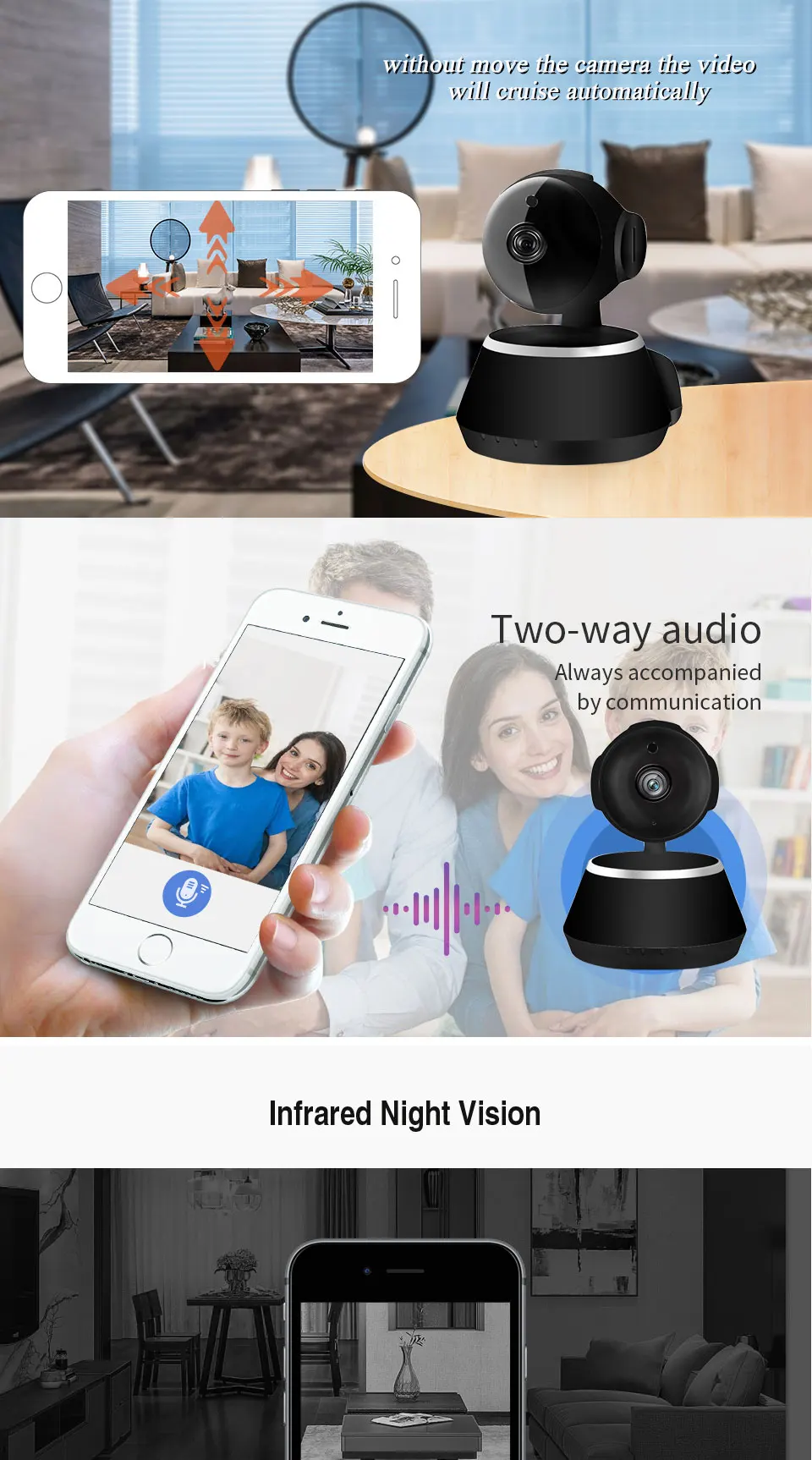 IP Camera Wifi 1080P Security Camera 720P Mini IP Camera Home CCTV Cameras P2P Two Way Audio Motion Detection IR-CUT  (9)