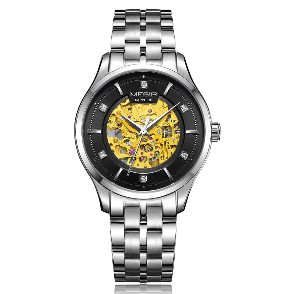 MEGIR автоматические механические часы лучший бренд роскошный скелет мужские часы кожаные деловые наручные часы Часы Montre Homme Relogios