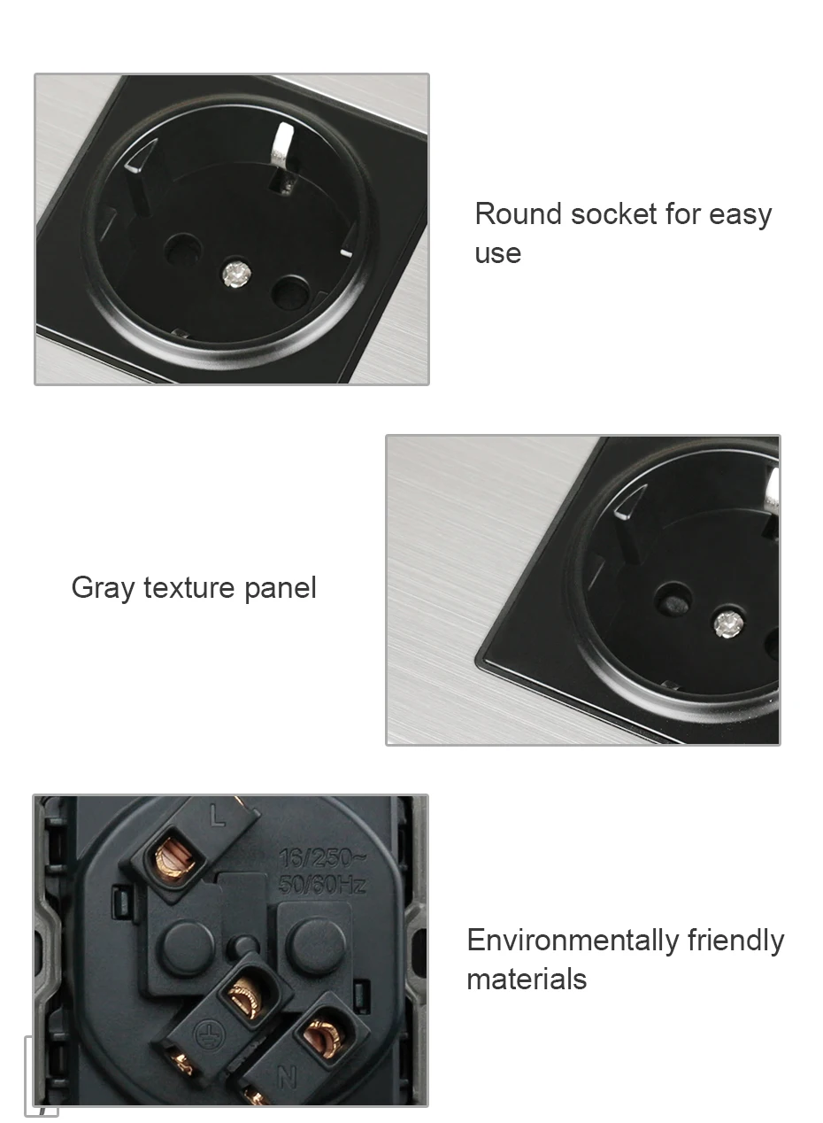 Esooli панель из нержавеющей стали Тройная настенная розетка 16A ЕС Россия Испания электрическая розетка серебряный черный детская защитная дверь