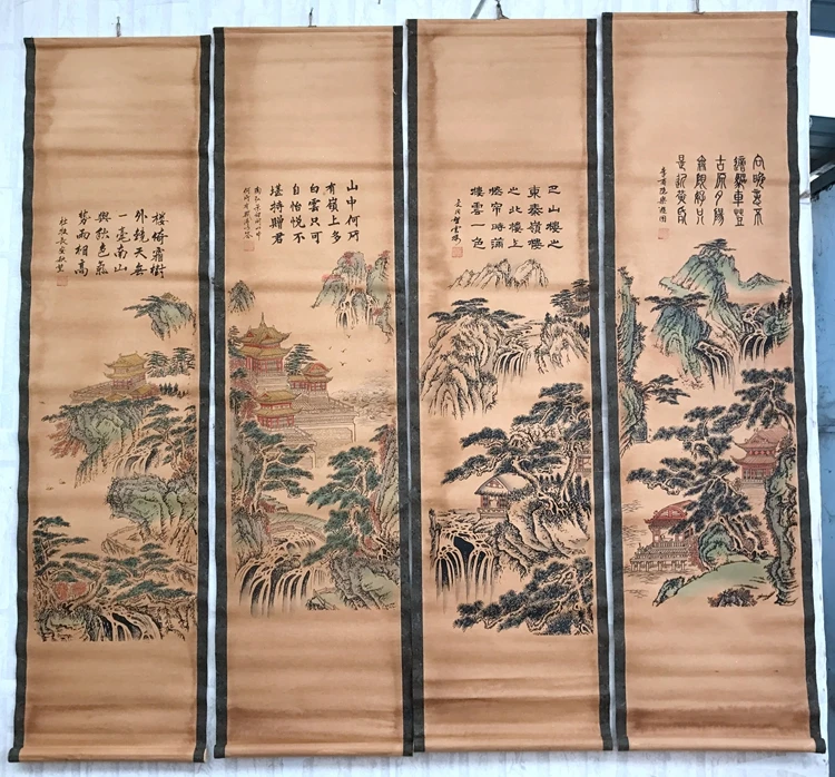 China scroll painting Four screen paintings Middle hall hanging painting
