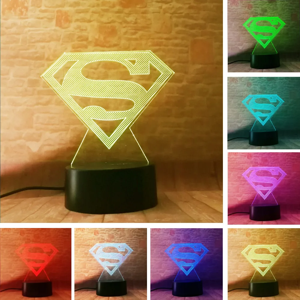 Us 7 99 20 Off Creative Avengers Superman Dc Logo Symbol 7 Color Dimming Gradient Luminaria Table Bedroom Decor Child Man Boys Xmas Kids Gifts In