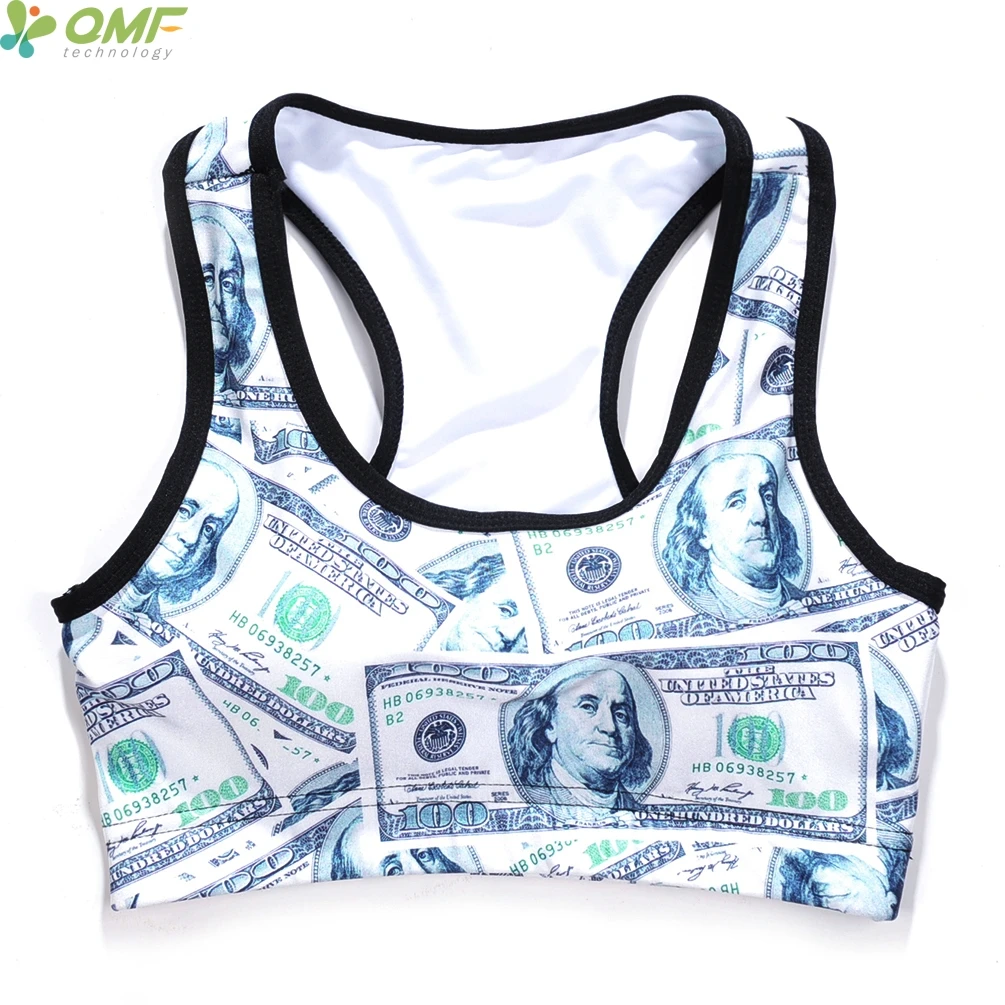 American 100 USD Dollar Print Running Bras Fitness Crop Tops 3D Print