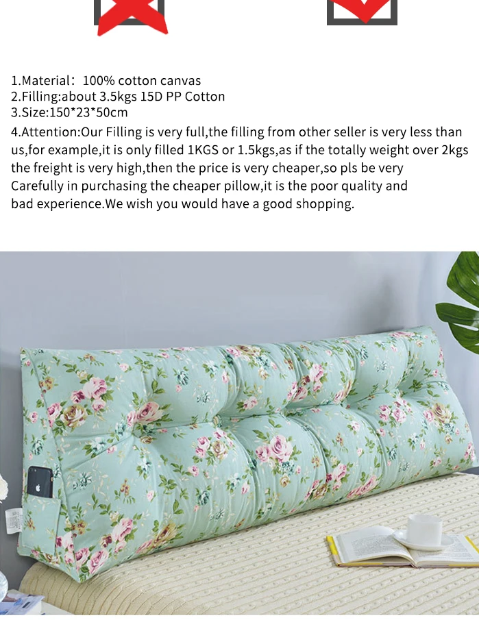 New 50x150cm Printed Cotton Wedge Pillow for Bed Backrest Cushion Washable large Waist Support Cushion Home Decor Bedside Pillow