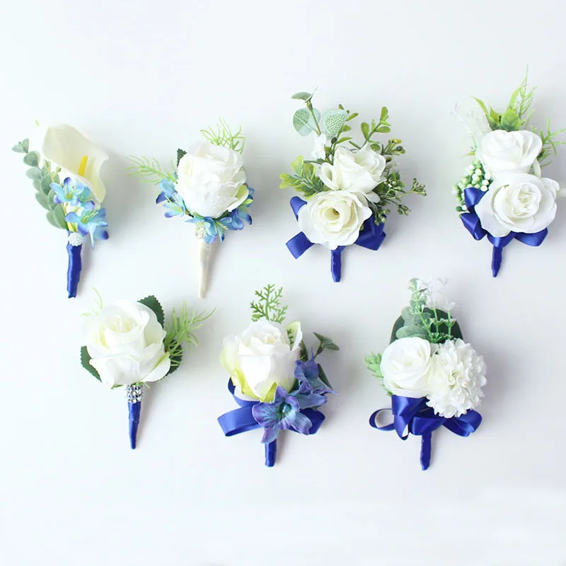 wedding boutonniere white blue groom suit decor (11)