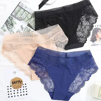 

1PC Graceful Women's Luxury Panties breathable Lace sexy Panty Briefs Low waist Underwear ice silk Hollow Out Lingerie Plus Size