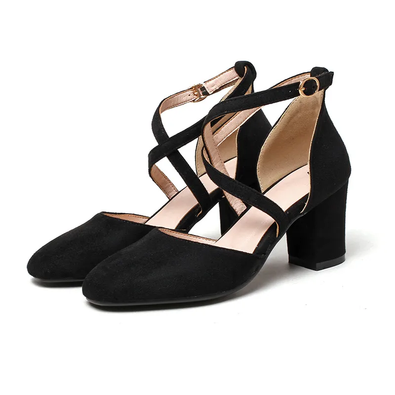 

B2-7 DF Size 33-44 Ladies Summer Round Toes Sandals Female Shallow Buckle Strap Sandal Woman High Heels Shoes Women Outdoor Shoe