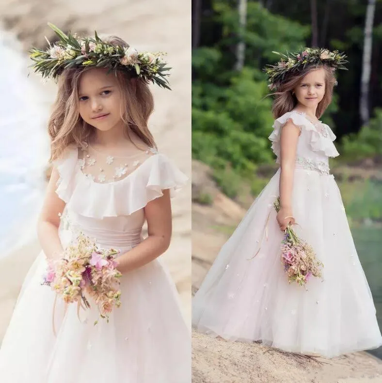 

New Bohemian White Ivory Flower Girl Dresses for Wedding Chiffon With Flowers Girls Birthday Dresses Size 2-16