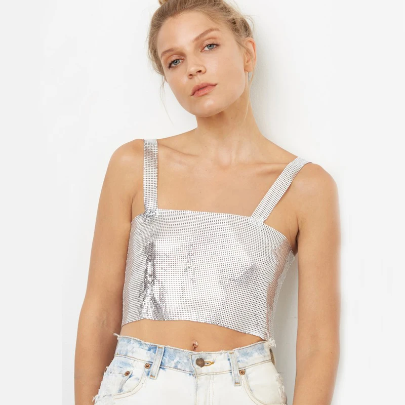 Вечерние женские пикантные майки с металлическими пайетками ...