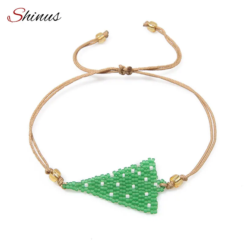

Shinus Lovely Jewelry Set Miyuki Beads Christmas Tree Symbol Adjustable Bracelet Earring For Female Children Christmas Gift