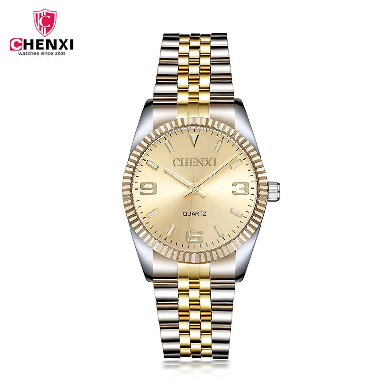 

CHENXI Luxury Gold Watch Men erkek kol saati Stainless Steel Quartz Watches Wristwatch for Male Golden Clock Waterproof Watch 43
