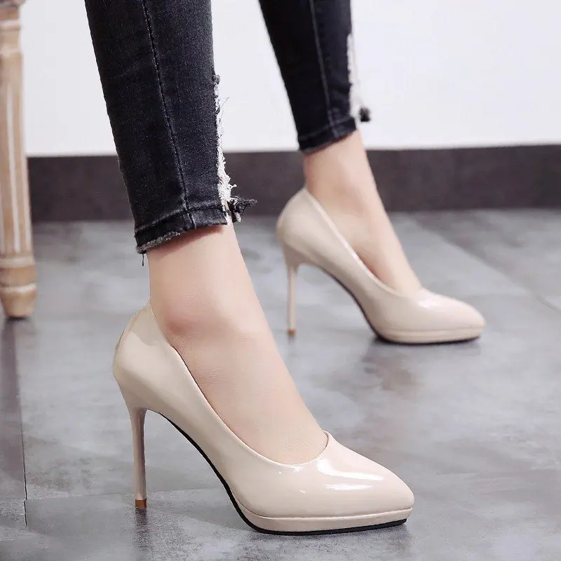 

2019 spring autumn new high heels Korean fashion black pointed waterproof platform work shoes stiletto heels women single shoes