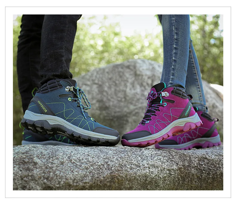 Sneakers Women Waterproof Leather Hiking Shoes Men Warm Velvet Female Outdoor Sport Shoes Trekking Mountain Climbing Suede Boots