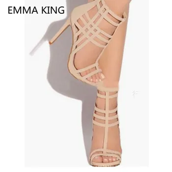 

2019 Summer Hollow Women Gladiator Sandals Open Toe Cut-Out Sexy High Heels Ladies Party Wedding Shoes Woman Beige Roman Sandals