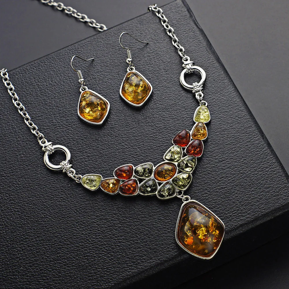 Красивая многоцветная синтетическая подвеска "Мед", ожерелья, висячие серьги в виде цветка, наборы свадебных ювелирных изделий L41401D