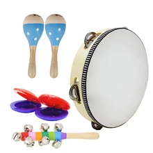 6 шт. Orff дошкольные развивающие игрушки Раннее детство музыка перкуссия, кастанеты* 2/молоток* 2/Колокольчик/бубен