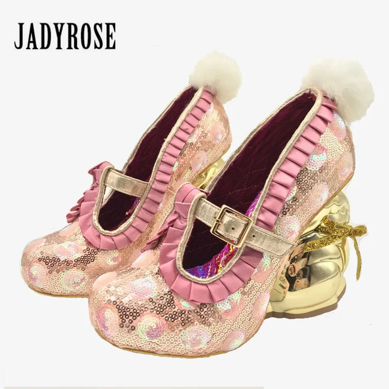 Jady Rose Cute Rabbit Heel Design Women Pumps Paillette Sexy High Heels Mary Janes Platform Shoes Woman 2018 Valentine Shoes