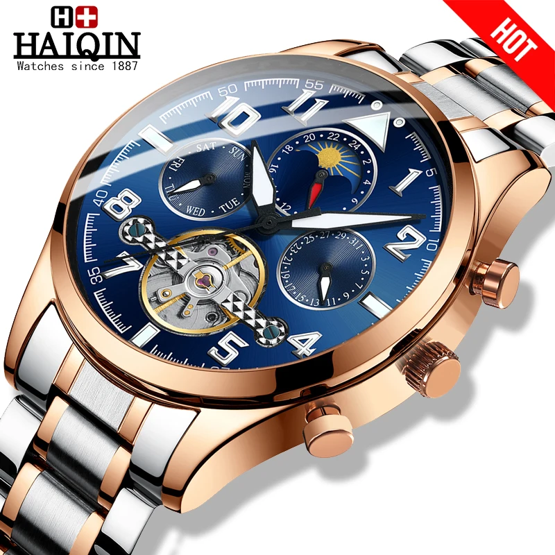HAIQIN 2019 reloj hombres мужские часы топ бренд роскошные механические деловые наручные