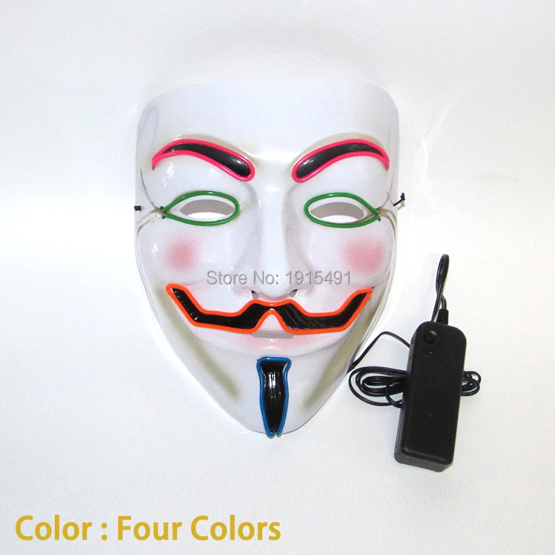 Высокое качество 6 Цвета выбор стряхивая Хэллоуин Вендетта маска Оригинальные светильники неоновый фестиваль LED блестящий EL проволоки