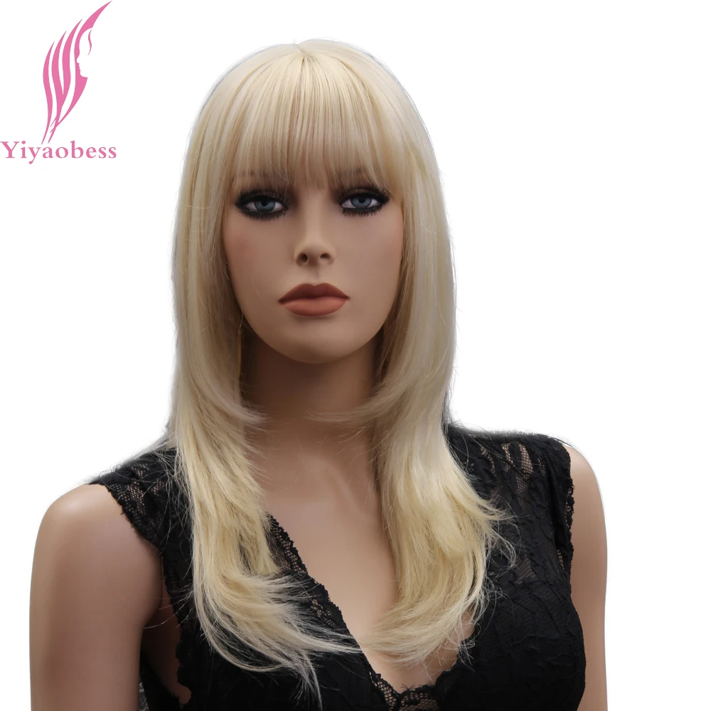 Yiyaobess 18inch Light Blonde Medium Long Straight Wig With Bangs