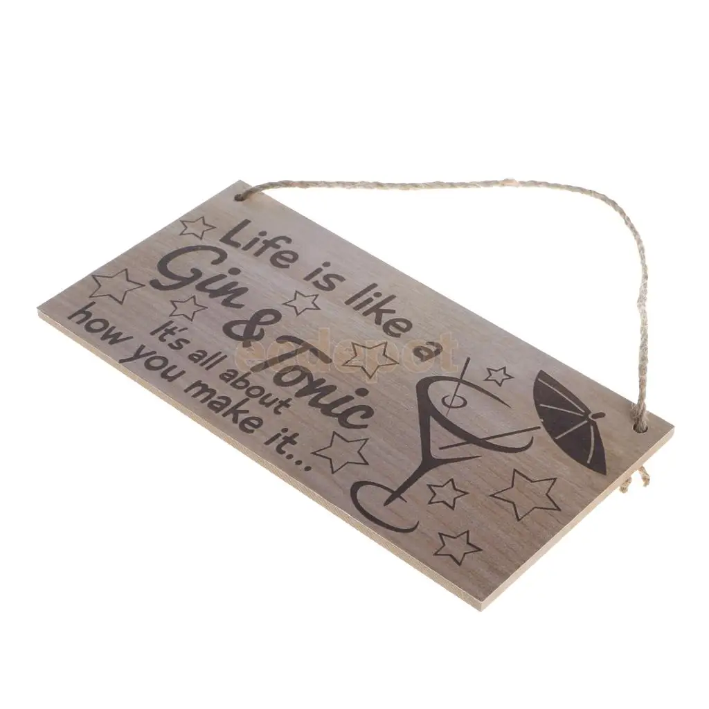 MagiDeal Life Is Like A Gin & Tonic Wooden Sign Home Bar Cocktail Party Wall Decoration Accessory Wooden Hanging Plaque Sign