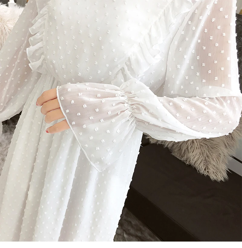 BGTEEVER женское шифоновое платье в горошек с эластичным поясом и расклешенными рукавами, женское длинное платье в стиле ретро, женское платье
