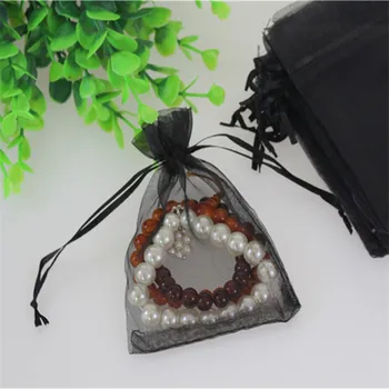 

Wholesale 100pcs/lot 10*15cm Black Organza Bags For Jewelry Can be Customized Logo Tulle Drawstring Organza Gift Bags