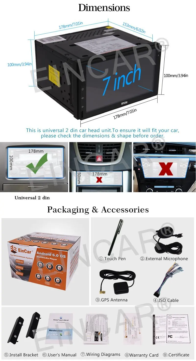 Cheap Car Android 6.0 Car Stereo two 2 din Quad-core Autoradio GPS Navigation Audio Video USB SD Wifi Phone Screen Mirror External Mic 5