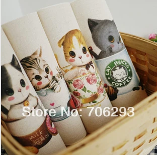 

Hand dyed 4 Assorted Cotton Linen Printed Quilt Fabric For DIY Sewing Patchwork Home Textile Decor 20x30cm cat in the cup
