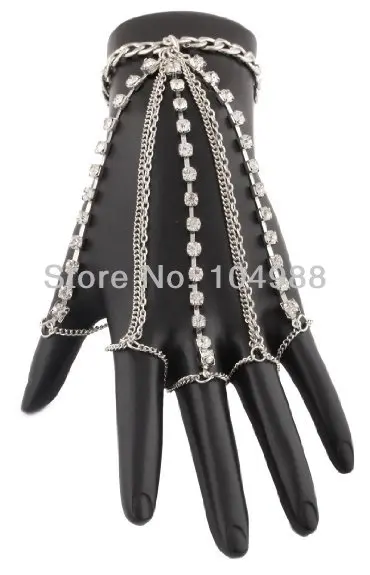 

FREE SHIPPING 2014 STYLE HA-09 WOMEN FASHION SILVER PLATED CHAIN RHINESTONE HAND FINGER CHAIN JEWELRY