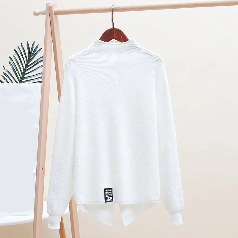 

Women's Splited Hem Warm Sweater Top Solid O-Neck Casual Knitted Jumper 2019 Winter Autumn Female Korean Fashion Pullover