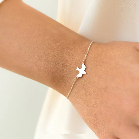 B044 Tiny Peace Dove Bracelet Soar Flying Bird Bracelet Little Swallow Baby Bird Bracelets Abstract Bracelets