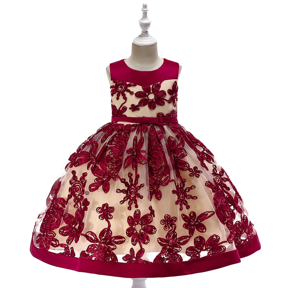 Одежда с длинным рукавом 2019 для девочек в цветочек платья для свадьбы бальное платье Тюль Шнуровка с бантиком Детские платье для первого