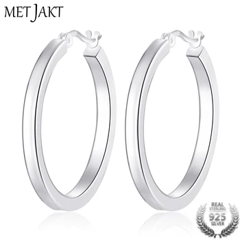 

MetJakt 925 Sterling Silver Silver Circle Earring Punk 32mm Hoop Earrings for Women Best Gift Fashion Jewelry