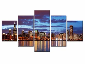 

5 Pieces Large Canvas Painting Pictures night view Wall Pictures for Living Room Print Paintings Home Decor Canvas /XC-city-99