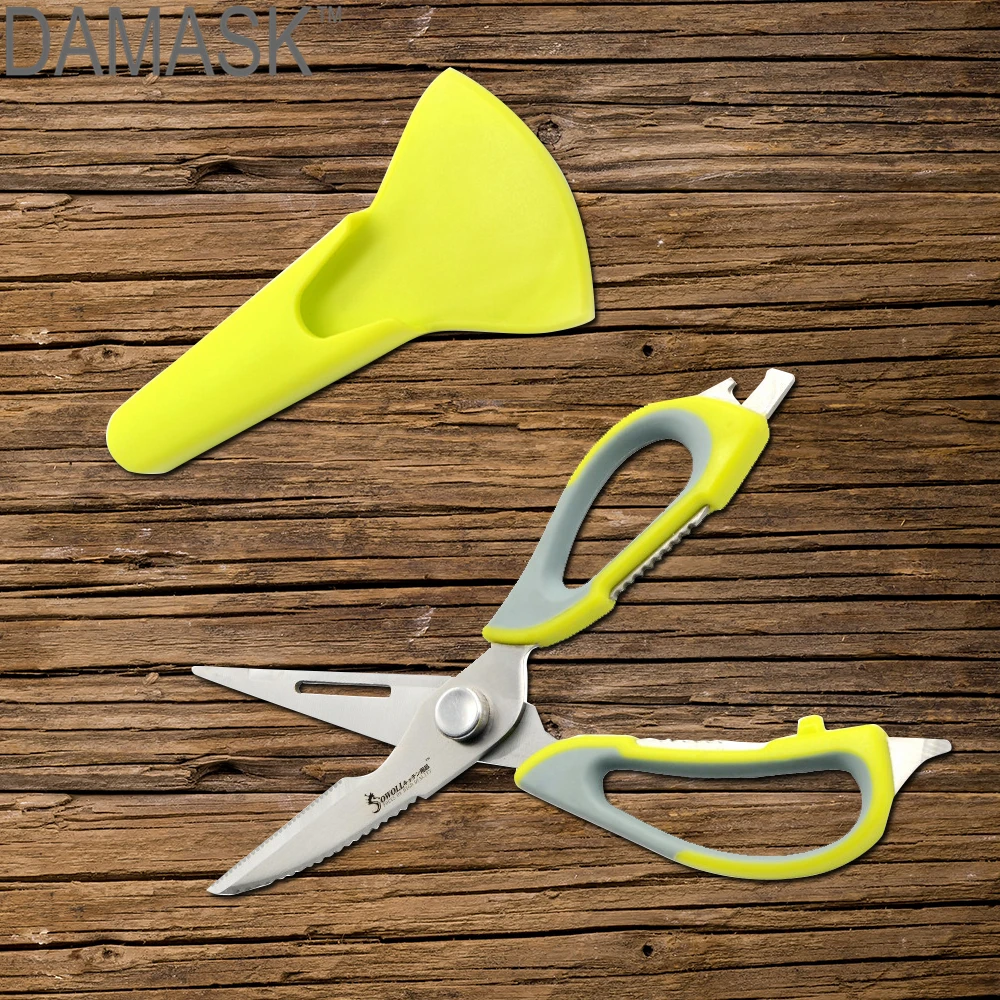 

Multi-Functional Kitchen Scissors Sowoll Brand Peeler Screwer Nut Cracker Bone Cutter Magnetic Holder Sheath 2 Pcs Set