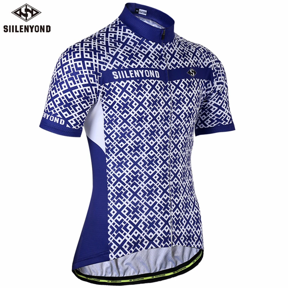 

SIILENYOND 2018 Blue Plaid Mens Cycling Jersey Short Sleeve Quick Dry Cycling Clothing MTB Bike Bicycle Shirts Sports Clothes