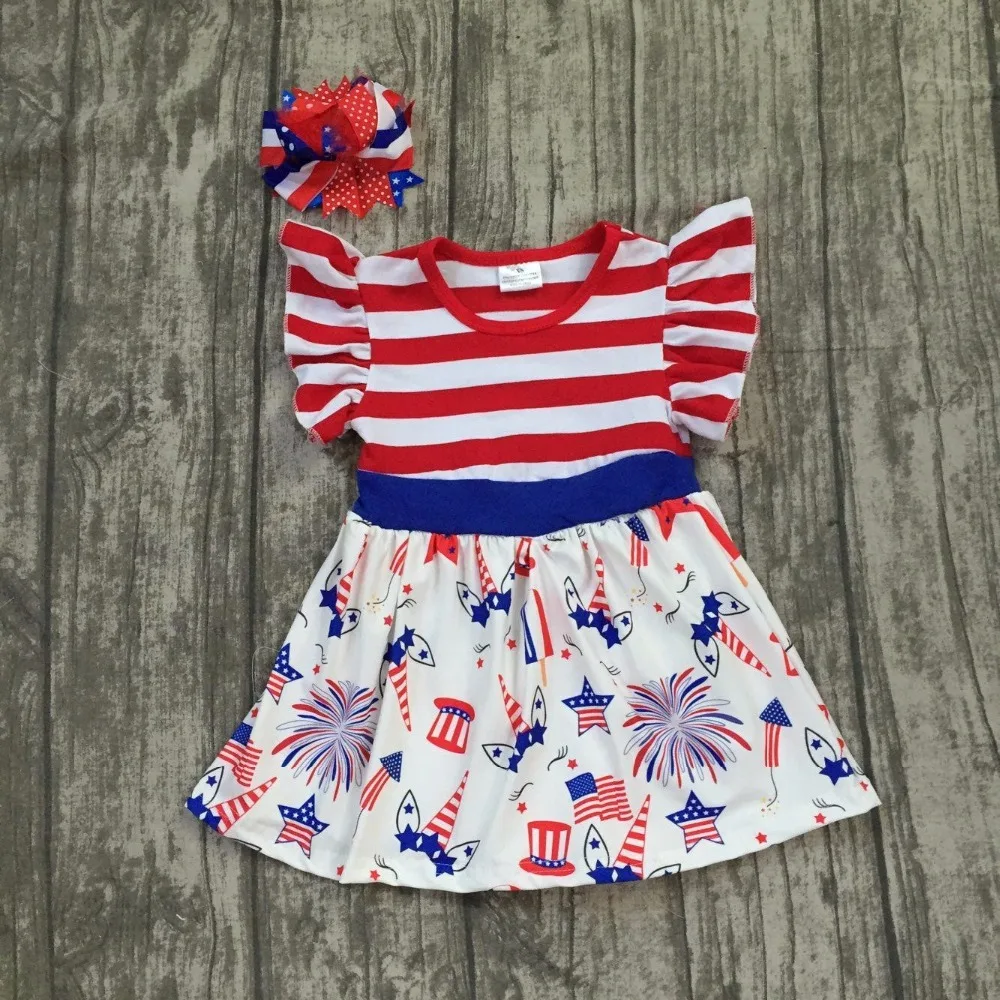 

baby girls Summer dress children girls unicorn July 4th dress children red stripes top with unicorn dress with matching bows