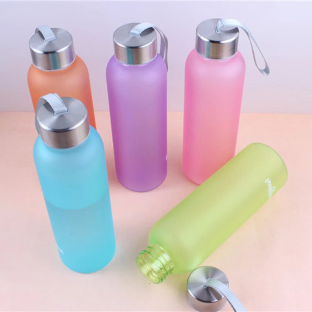 

600ml Candy-colored Plastic Sport Water Bottles Scrub Outdoor Portable Round Leakproof Travel Carrying for Water Bottle