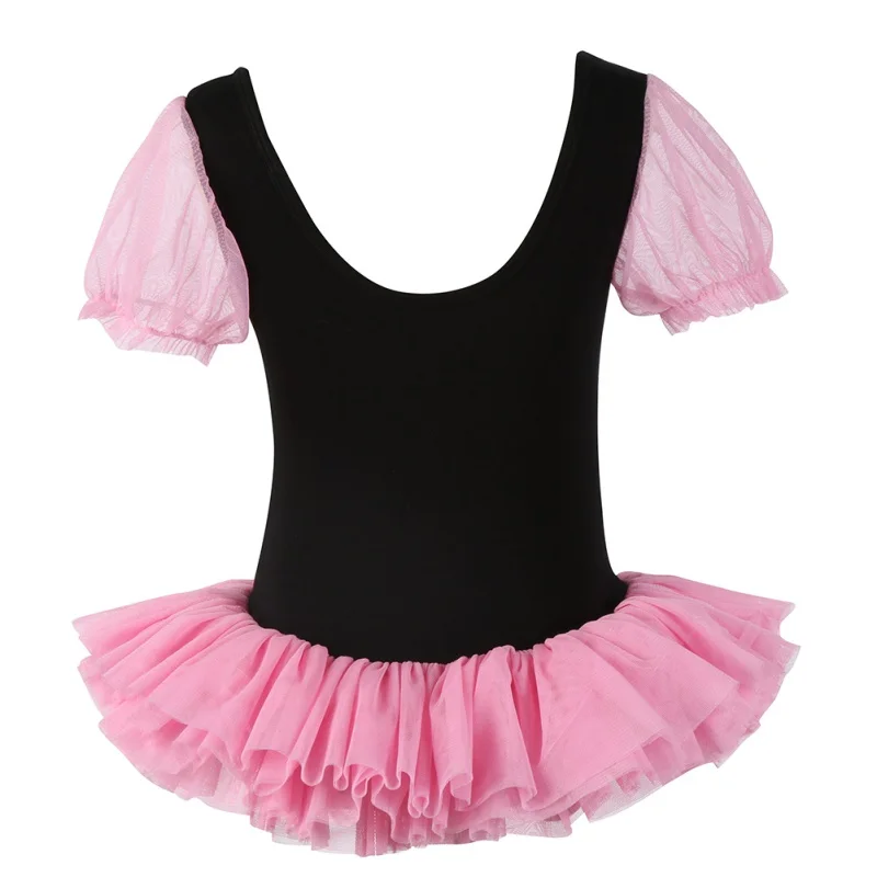 От 4 до 15 лет, детский лоскутный Купальник для танцев с короткими рукавами, пачка, танцевальная одежда, костюмы, балетное платье