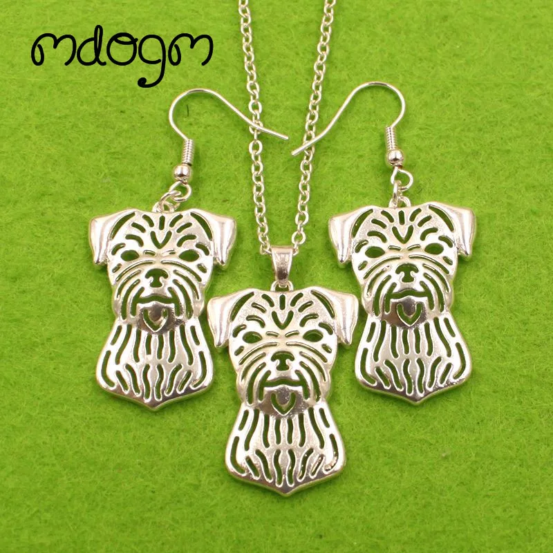 Mdogm Border Terrier Dog Animal Jewelry Sets Silver Plate Necklace Drop